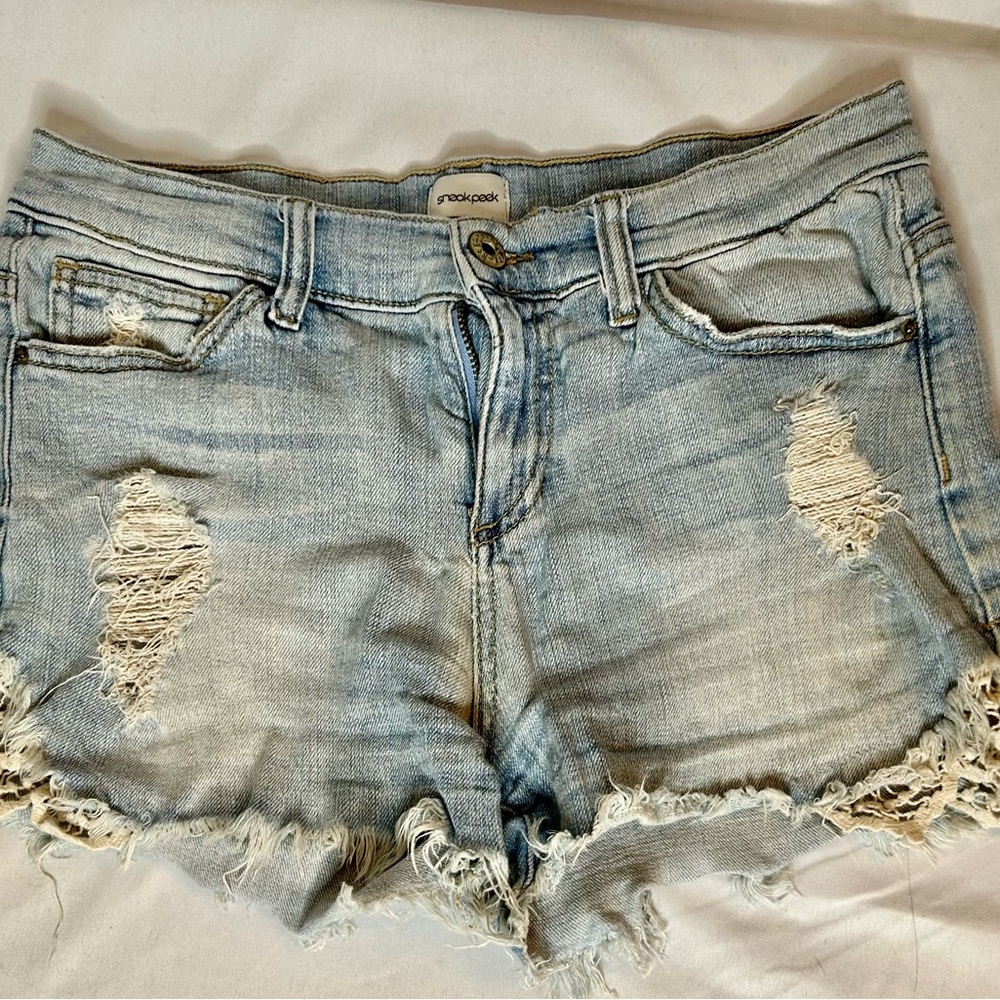 Light Blue Jean Shorts w/ Lace Accents